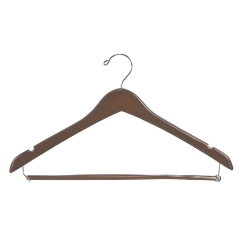 Men's Hanger, Open Hook Contour with Locking Bar, Walnut with Nickel Hook